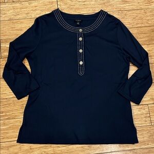 Talbots Dark Blue Henley with Gold Accent Stitch and Button Accents Women’s M